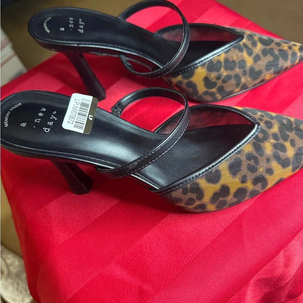 a new day Leopard Print Pointed Toe Ankle Strap Pumps - Brown/Black - Picture 2 of 3